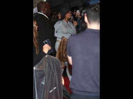 Rihanna departs The Carlyle Hotel prior to attending The Metropolitan Museum of Art's Costume Institute benefit gala celebrating the opening of "Superfine: Tailoring Black Style" on Monday, May 5, 2025, in New York. (Photo by Andy Kropa/Invision/AP)