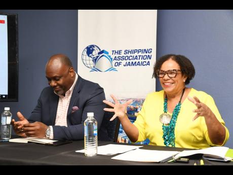 SAJ President Corah Ann Robertson-Sylvester shares a light moment with General Manager Terrence Brooks ahead of the association’s recent town hall meeting.