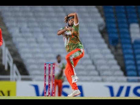 Credit: Daniel Prentice/CWI Media Avinash Mahabirsingh of the Windward Islands Infernos took two wickets against the Leeward Islands Thunder.