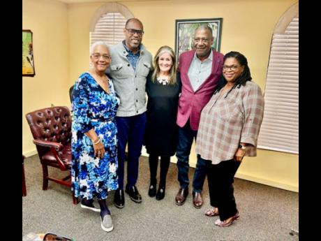 Rachel Manley (centre) is flanked by (from left) Paul de Ronde, founder of Arts & Culture Jamaica Inc, Consul-General Kurt Davis, Aston Hall, associate chief justice of the Ontario Court of Justice, and Carolyn Goulbourne, president of Arts & Culture Jamai