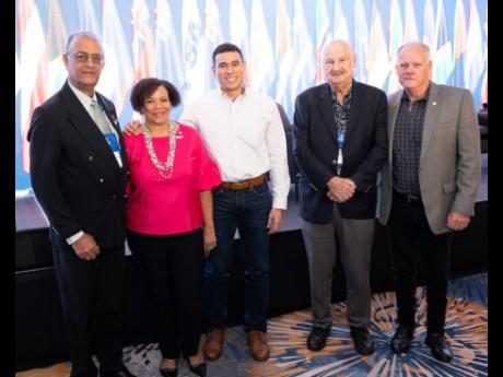 Fernando Rivera (second right), pictured with fellow past presidents of the Caribbean Shipping Association during the recent Caribbean Shipping Executives Conference in Fort Lauderdale, Florida. From left: Rawle Baddaloo, Corah Ann Robertson-Sylvester, Jua