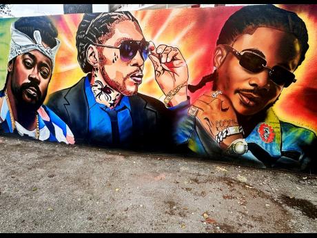 A section of the Art Walk displaying several dancehall icons along Montego Bay’s Hip Strip.