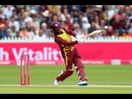 Credit: AP West Indies captain, Shai Hope, bats during the second Twenty20 International cricket match against England at the Seat Unique Stadium, in Bristol, England, yesterday.