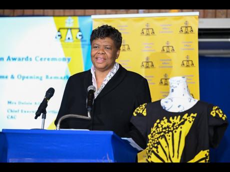 Consumer Affairs Commission Chief Executive Officer, Dolsie Allen, addressing the CAC Upcycle Competition awards ceremony at the Bureau of Standards Jamaica (BSJ) in St Andrew on July 18.
