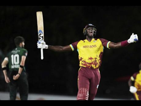 Credit: AP West Indies’ Jason Holder reacts after hitting the winning boundary during the second T20 International cricket match against Pakistan in Lauderhill, Florida, on Saturday.
