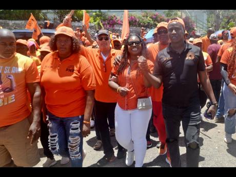 Gabriella Morris with her supporters on nomination day. 