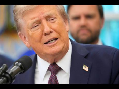 President Donald Trump speaks during an event about the relocation of US Space Command headquarters from Colorado to Alabama in the Oval Office of the White House, Tuesday, September 2, 2025, in Washington. (AP Photo/Mark Schiefelbein)