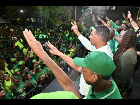 Prime Minister Dr Andrew Holness, at centre, led the Jamaica Labour Party to victory at the polls on Wednesday, September 3, 2025.