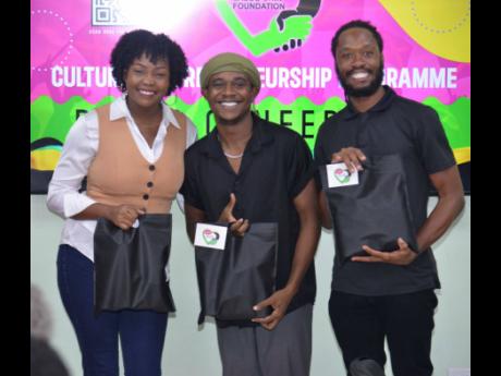 From left:  Sabrina Thomas, Jomo Dixon and Oraine Meikle at Lasco Chin Foundation’s press conference last Monday. The actors brought the script written by David Tulloch to life with a powerful reading.  