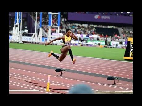Shanieka Ricketts in action during the qualification round of the women's triple jump at the World Athletics Championships inside the Japan National Stadium earlier today. 
