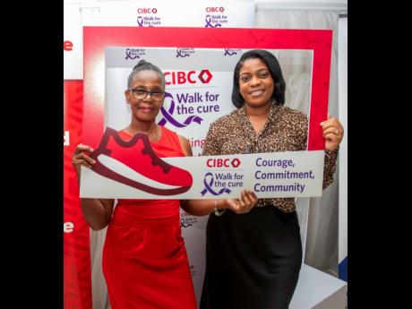 Marcia Campbell (left), cancer survivor and her daughter/caregiver, Talicia Higgins at the launch of the 14th annual CIBC Caribbean Walk for the Cure.