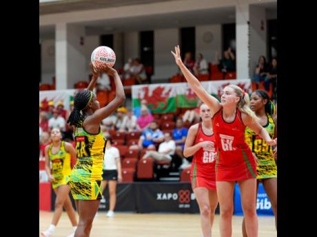 Action between Jamaica and Wales at the Netball World Youth Cup in Gibraltar yesterday.