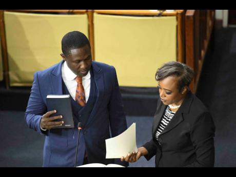 Credit: Antoine Lodge
Wavell Hinds, member of parliament for Clarendon North, at the swearing-in ceremony for members of the upper and lower houses of Parliament in Gordon House on September 18.
