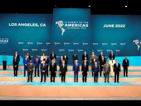Participants pose for a family photo with heads of state and delegations at the Summit of the Americas, in June 2022, in Los Angeles.