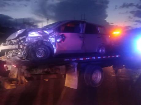 One of two vehicles involved in a crash along the Duncans main road in Trelawny on Sunday, October 5.