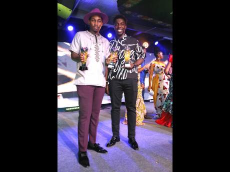 Prince Saj (left), Male Artiste of the Year and winner of Collab of the Year for ‘Nuh More Dan Wi’ with Johnmark Wiggan. 