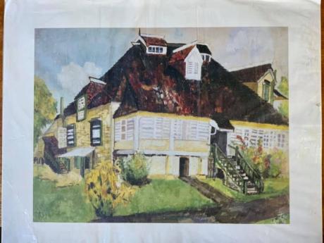 A drawing of Wolmer’s Hostel  –  Cavalier’s Great House.