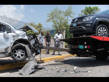 The scene of a motor vehicle accident on Half-Way Tree Road in St Andrew.