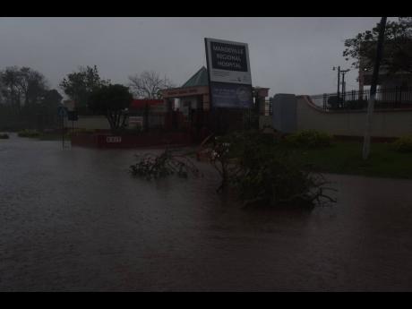 Flooding along Caledonia Avenue in Manchester during the passage of Hurricane Melissa on October 28, 2025.