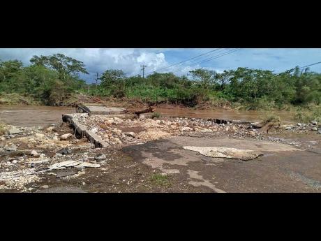 Alley Bridge in Clarendon was damaged by floodwaters associated with Hurricane Melissa.