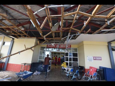Credit: Ian Allen/Photographer The Accident and Emergency entrance of the Falmouth Hospital in Trelawny was extensively damaged during the passage of Hurricane Melissa.