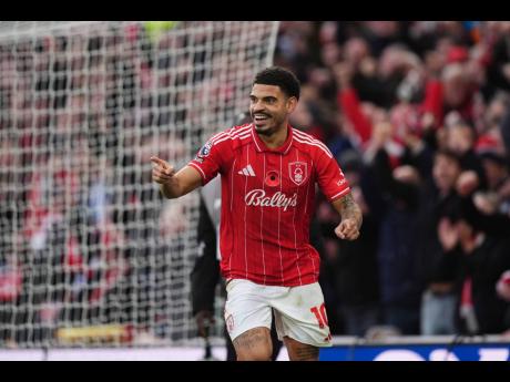 Nottingham Forest’s Morgan Gibbs-White celebrates scoring his side’s second goal during the English Premier League match between Nottingham Forest and Leeds United, in Nottingham, England, yesterday.