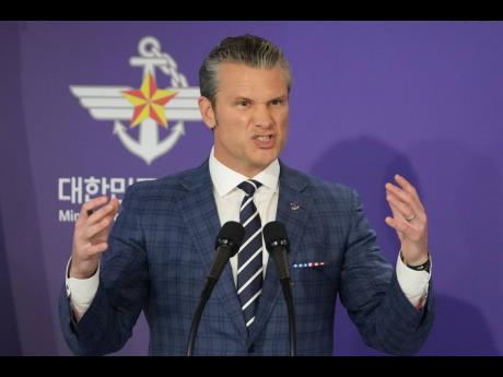 US Defence Secretary Pete Hegseth speaks during a joint press conference with South Korean Defence Minister Ahn Gyu-back, following the 57th Security Consultative Meeting at the Defence Ministry in Seoul, South Korea, Tuesday, November 4, 2025. (AP Photo/L