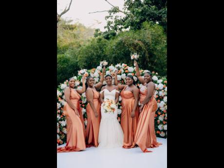 The beautiful bride celebrates love alongside her bridal party (from left) Krisan Legister, Camielle Grant-Pennant, Shania Anderson and Yolanda Smith-Wallen.