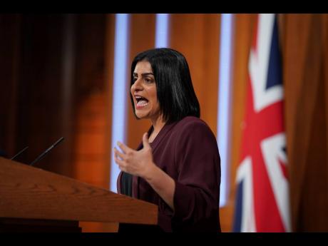 British Justice Secretary Shabana Mahmood speaks in the No. 9 Downing Street Media Briefing Room, in Westminster, London, May 14, 2025. (Yui Mok/PA via AP)