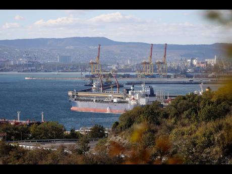 An oil tanker is moored at the Sheskharis oil and petroleum complex on the Black Sea port of Novorossiysk, Russia.
