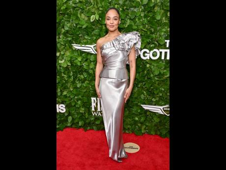 Tessa Thompson attends The Gotham Film Awards on Monday in metallic Schiaparelli.