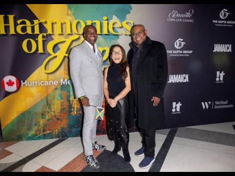 From left: Dr Wes Hall, Chancellor of the University of Toronto; Tourism Minister Edmund Bartlett; and Dr Donette Chin‑Loy Chang, Chancellor of Toronto Metropolitan University, at the Harmonies of Hope relief concert last month.