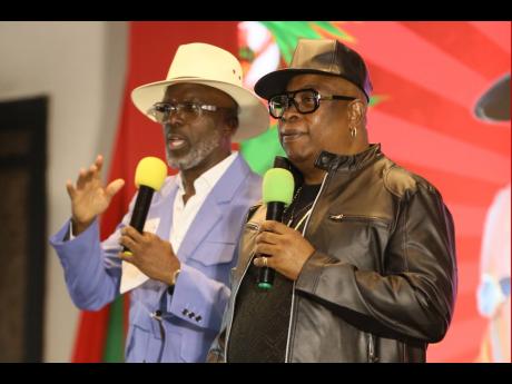 Ian ‘Ity’ Ellis (left) and Alton ‘Fancy Cat’ Hardware share the stage during the Christmas Comedy Cook-Up.