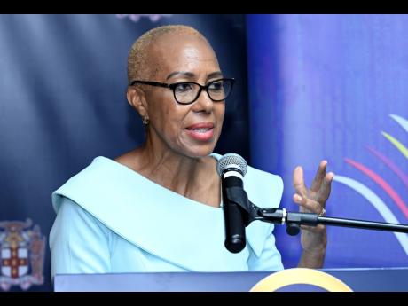 
Fayval Williams, then minister of education and youth and later minister of finance, at a 2024 press conference.
