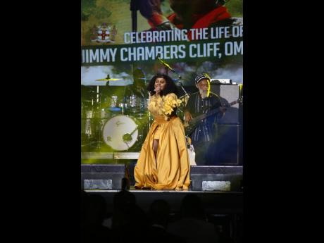 Etana paying tribute during The Official Celebration for the Life of Jimmy Cliff, held Wednesday December 17, at the National Indoor Sports Centre, Kingston.
