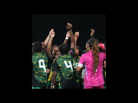 Jamaica’s Under-17 Reggae Girls celebrating their win against hosts Aruba in the Concacaf U17 World Cup qualifiers last week. 
