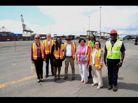 Members of the EU delegation and the Shipping Association of Jamaica team at Kingston Freeport Terminal Limited.