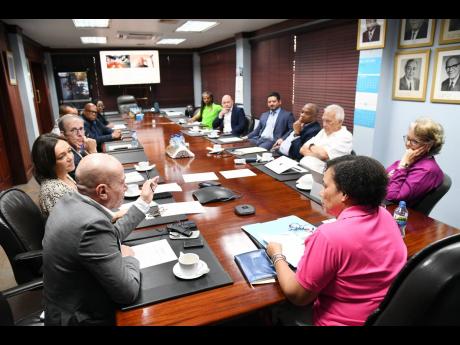 Corah Ann Robertson-Sylvester, president of the Shipping Association of Jamaica (SAJ), chairs a meeting with the EU delegation and representatives of the SAJ management team, Kingston Wharves Limited, Kingston Freeport Terminal Limited, and the Jamaica Por