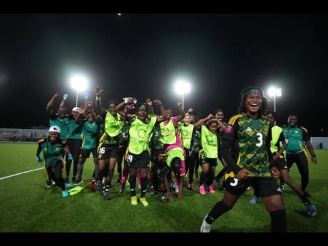Jamaica’s Reggae Girlz celebrate automatic qualification to the Concacaf Women’s U17 Championship after a 1-0 win over Honduras at the Stadion Guillermo Prospero Trinidad in Aruba on Monday.