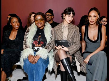 From left: Track legend Shelly-Ann Fraser-Pryce shared front-row views with influential stylist and editor Gabriella Karefa-Johnson; New York’s First Lady Rama Duwaji, wife of Mayor Zohran Mamdani; and supermodel Joan Smalls.