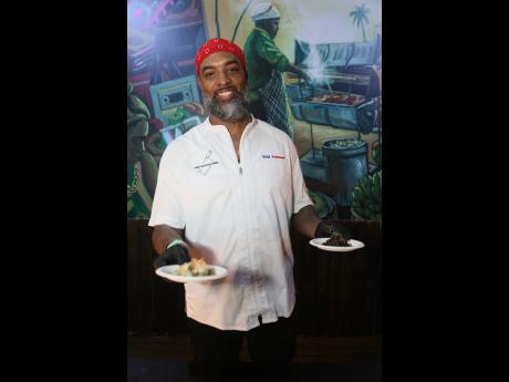 Chef Scotley Innis shows off his lobster gnocchi (left) and oxtail pavé.