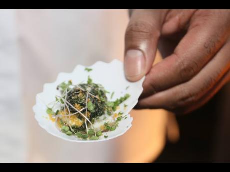 The ‘yard mon’ oysters by Chef Scotley Innis.