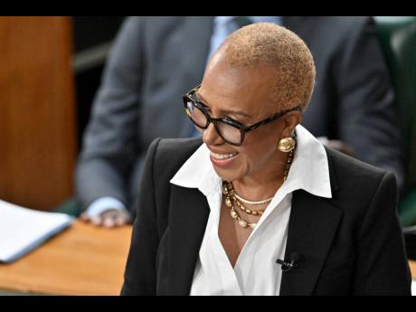 Fayval Williams, minister of finance and the public service, making her opening presentation in the 2026-2027 Budget Debate in the House of Representatives yesterday. 