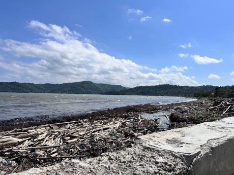 Credit: Ashley Anguin/Photographer The Lucea coastline showing mounds of debris and silt.