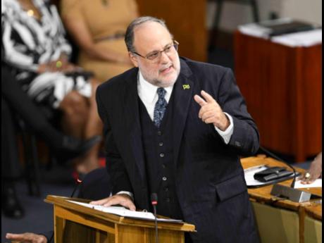 Credit: Antoine Lodge/Photographer Opposition Leader Mark Golding making his contribution to the 2026-2027 Budget Debate in the House of Representatives yesterday.
