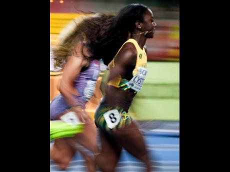 Credit: Courtesy of World Athletics Jamaica’s Brianna Lyston edges ahead during the women’s 60-metre semi-final at the World Athletics Indoor Championships inside the Kujawsko-Pomorska Arena in Torun, Poland yesterday.