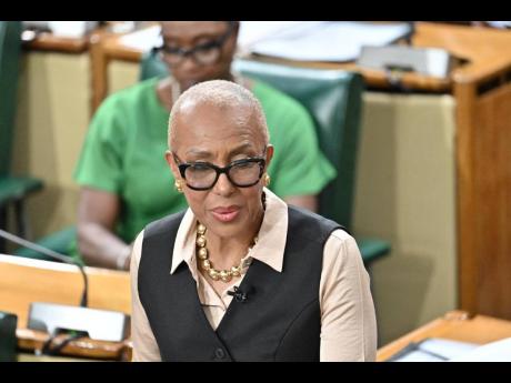 Finance Minister Fayval Williams speaking during the closing of the 2026-2027 National Budget Debate in the House of Representatives on March 24, 2026. (Rudolph Brown)