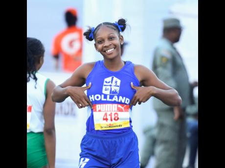 Holland High’s Shanoya Douglas at the ISSA/GraceKennedy Boys and Girls’ Athletics Championships on March 24, 2026. 