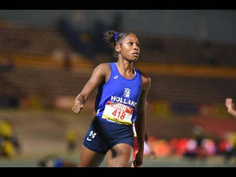 Shanoya Douglas won the girls' Class One 100m final at the 2026 ISSA/GraceKennedy Boys and Girls’ Championships, clocking a personal best 10.98 seconds, on March 25. (Ian Allen photo)