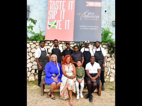 The Ena Jamaica Restaurant family (seated front row, from left) Valrie Golaub, digital content manager; Tanya Golaub, restaurateur; Luka Golaub-Jobson, co-owner; Samantha Brown-Morris, guest concierge; (back row, from left to right) Tevin Clarke, grill mas